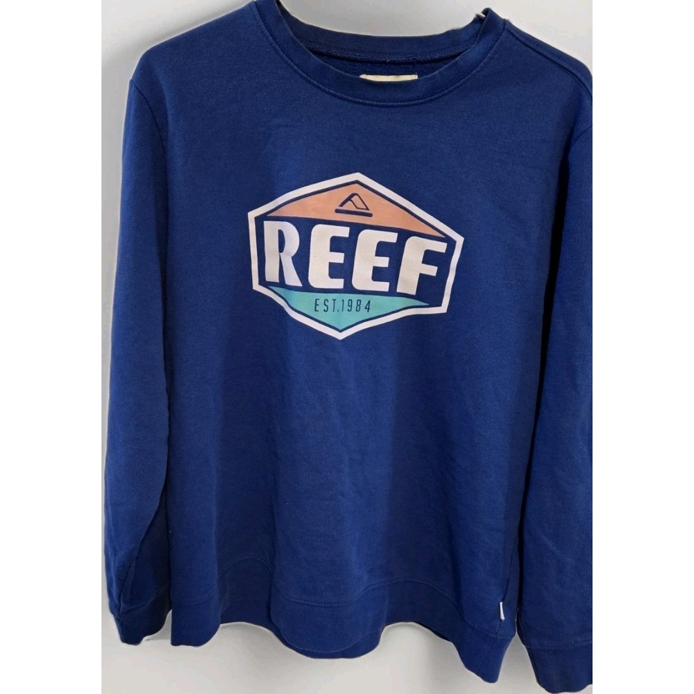 Reef Surf Crewneck Sweatshirt Blue Logo Graphic Pullover Mens‎ L
